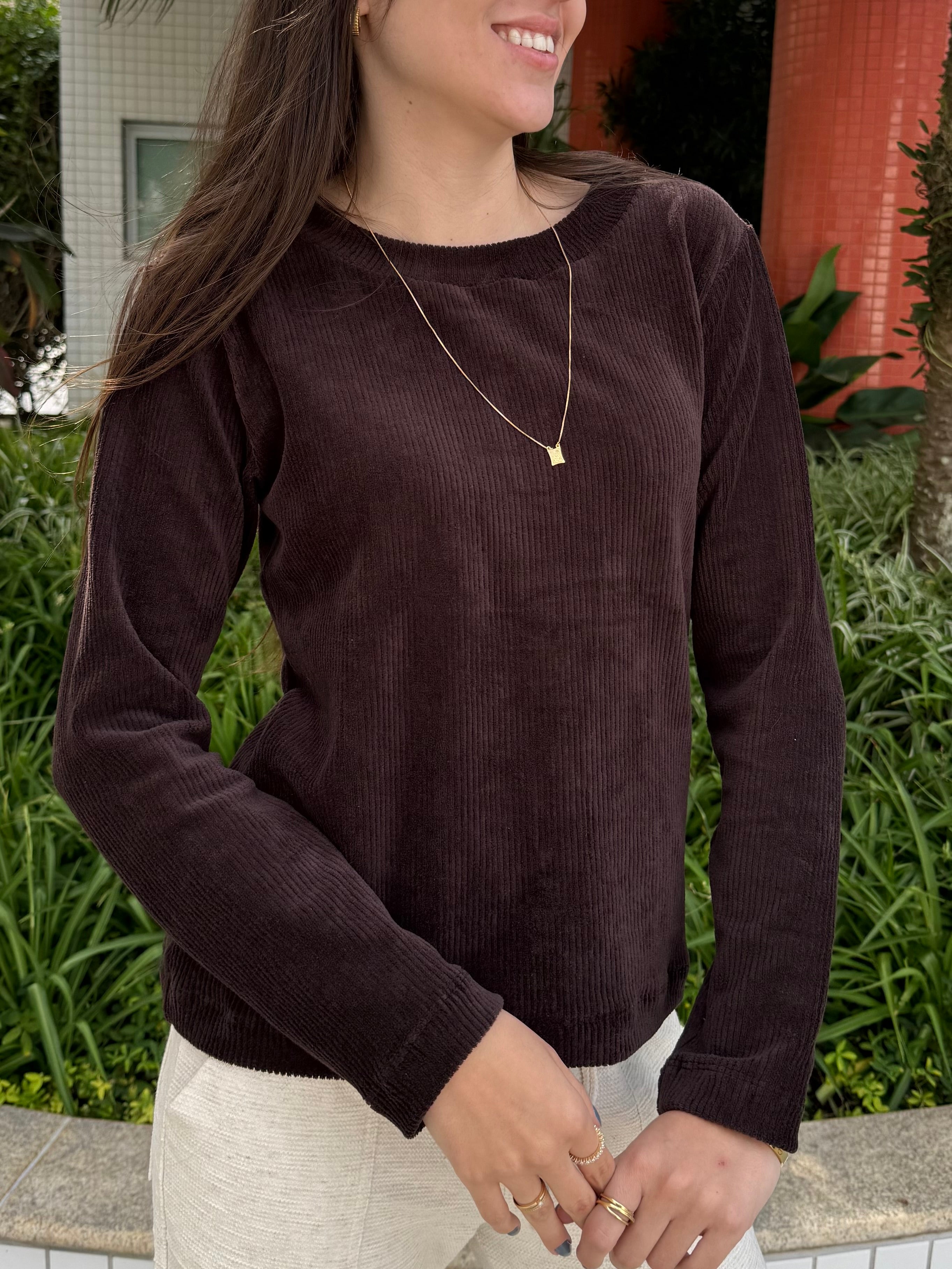 Blusa Veludo Coffee (Pré-Venda)