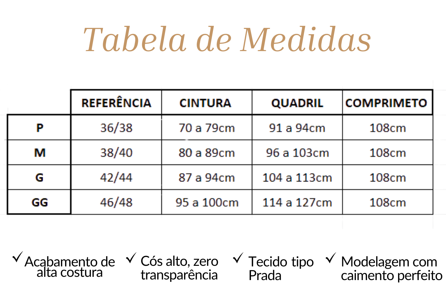 Tabela de medidas