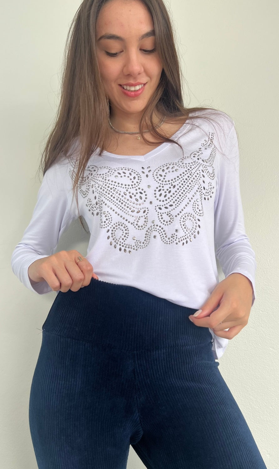 T-Shirt Carola Manga Longa Branco