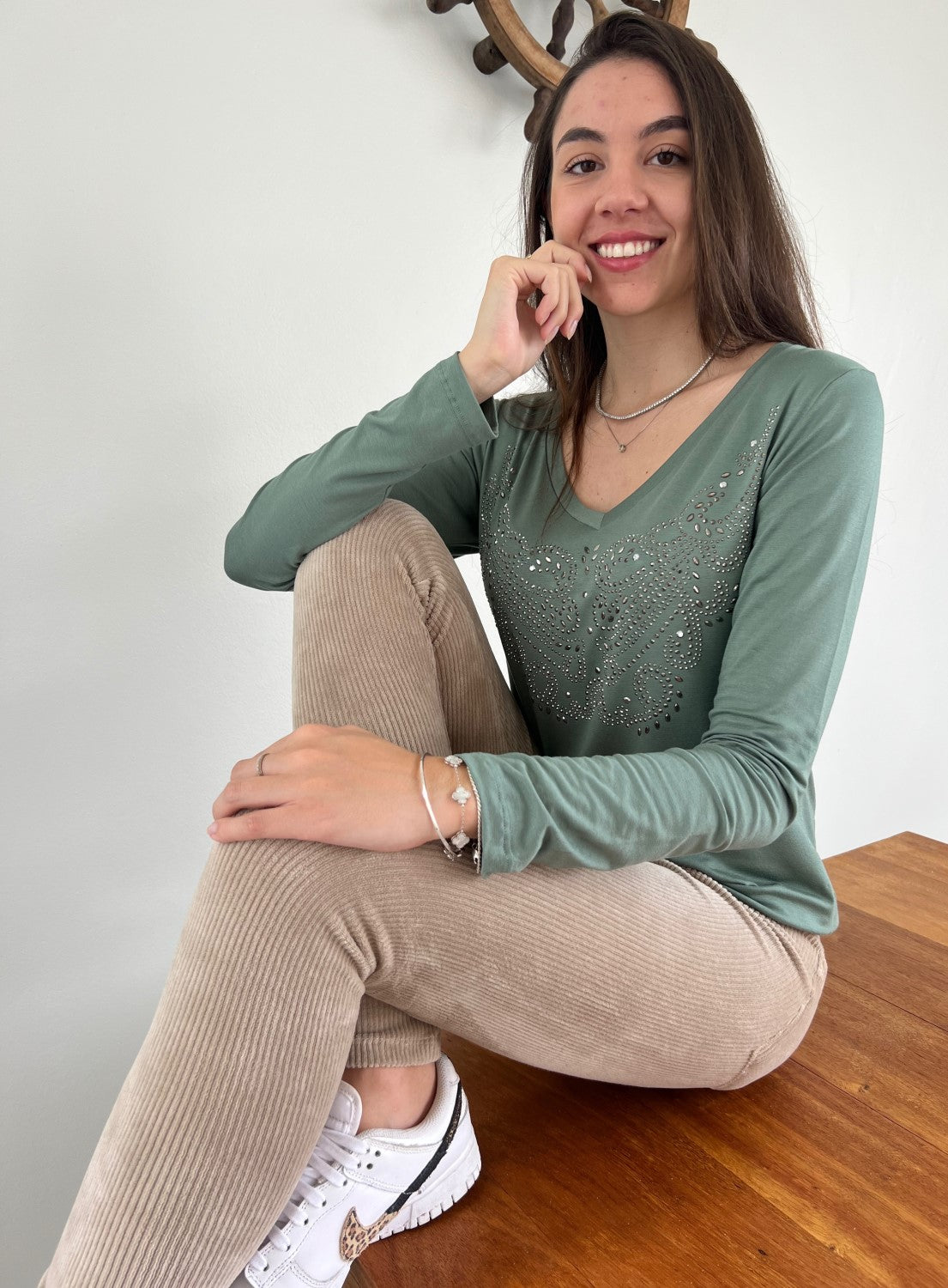 T-Shirt Carola Manga Longa Verde