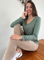 T-Shirt Carola Manga Longa Verde