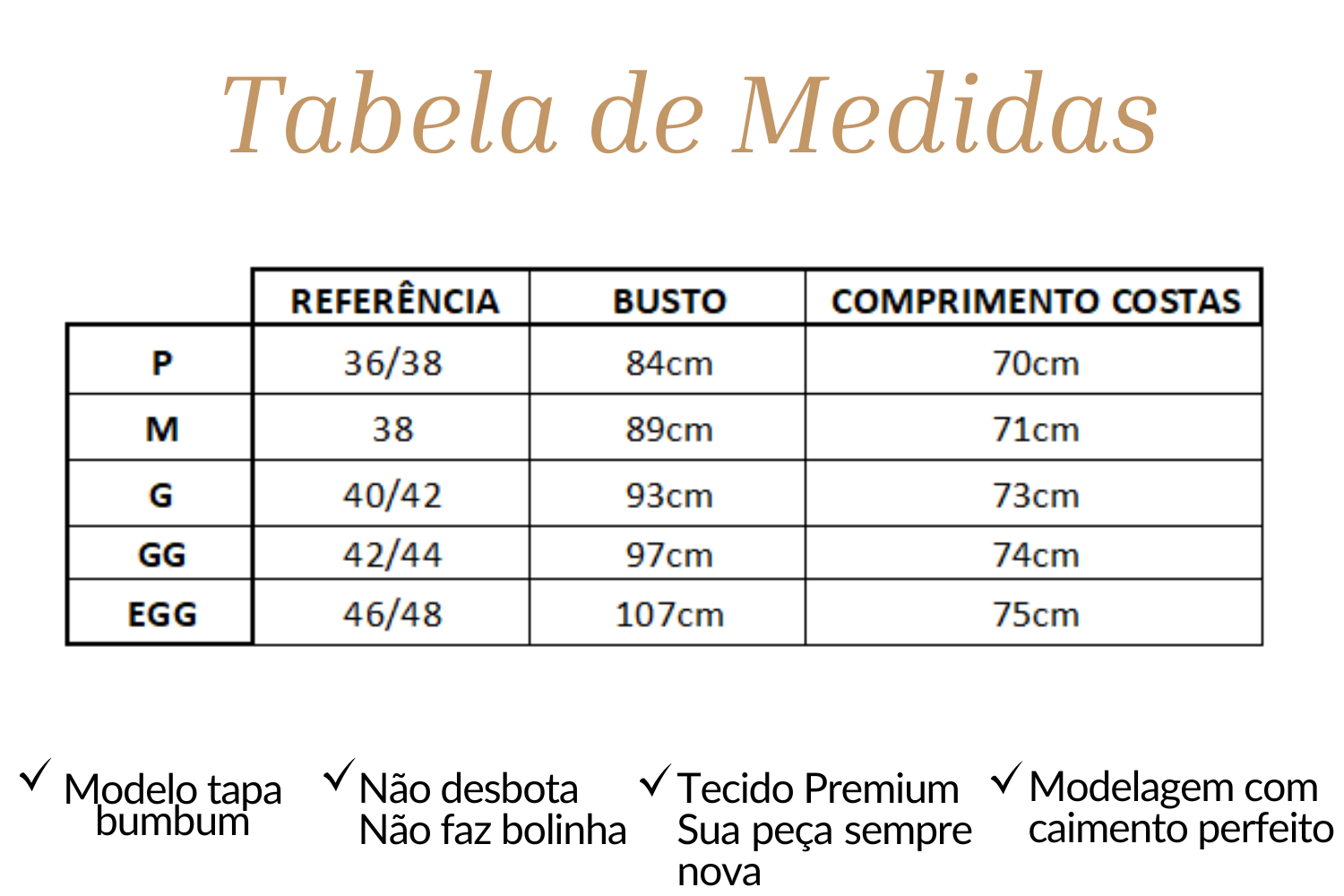 Tabela de medidas