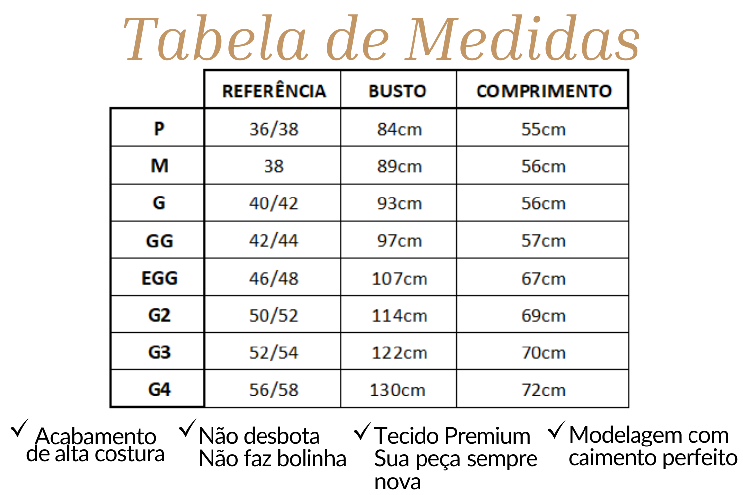 Tabela de medidas