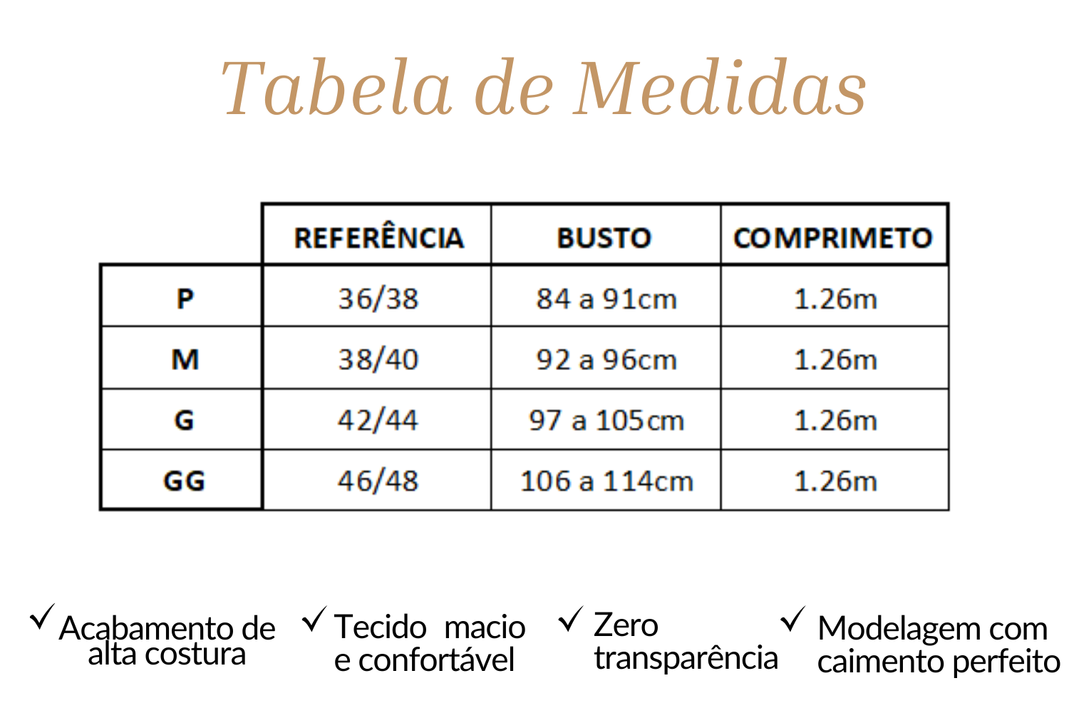 Tabela de medidas